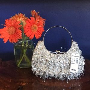 NWT Silver beaded clutch